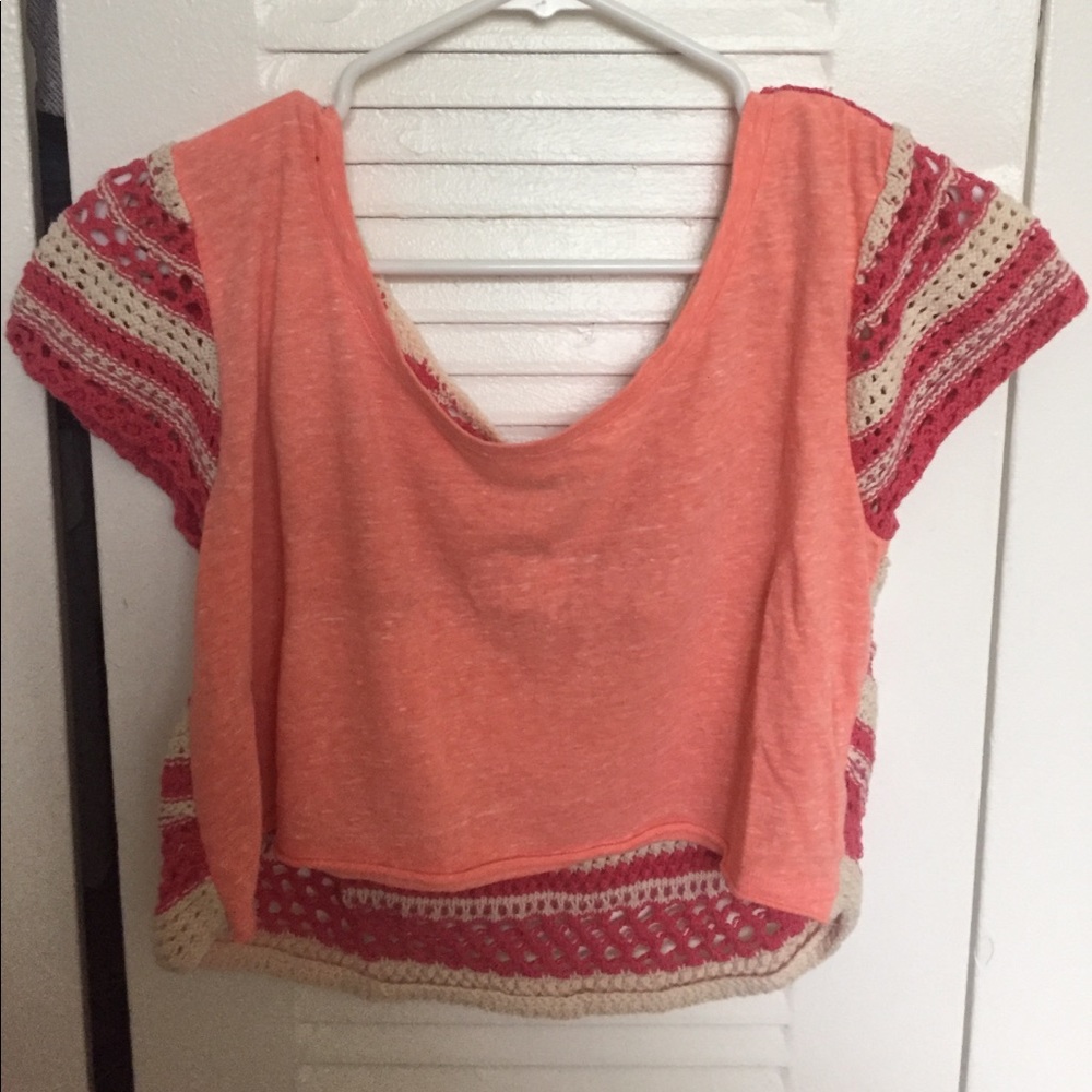 Pink crochet free people crop top